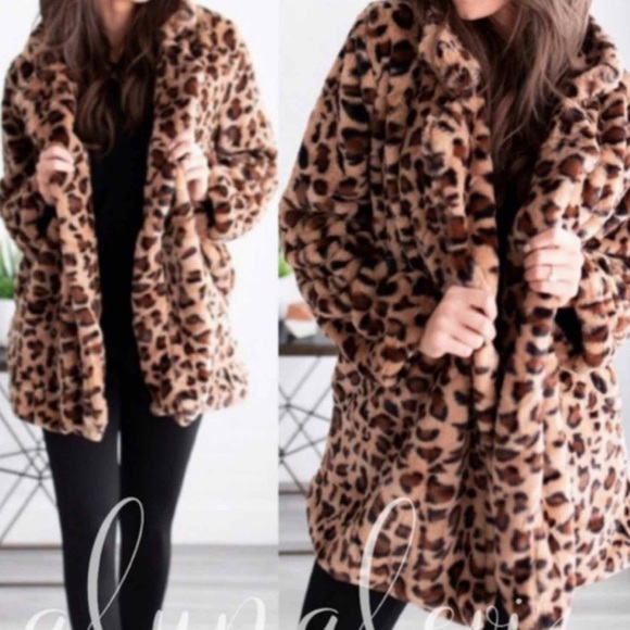 Lovely Leopard Print Faux Fur Womans Jacket Coat - Picture 3 of 7